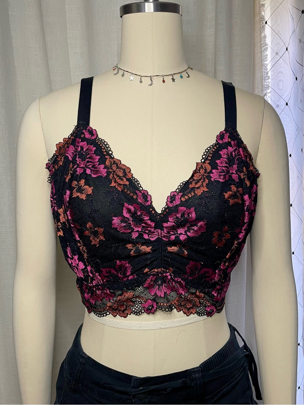 🌺Cosabella - Savona Curvy Longline Lace Floral Bralette in Pink/Black Size L
